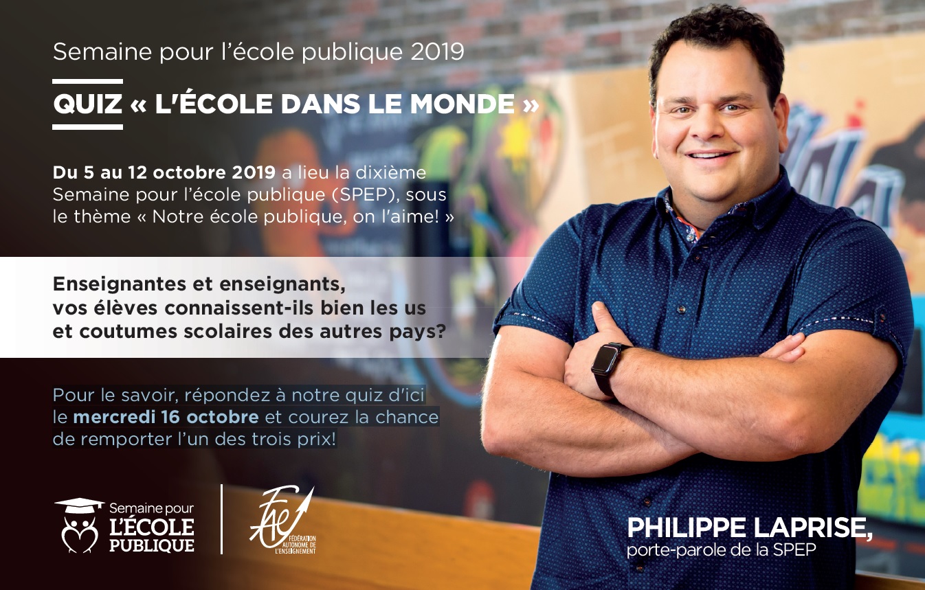 Semaine pour l’école publique 2019: QUIZ « L’ÉCOLE DANS LE MONDE »