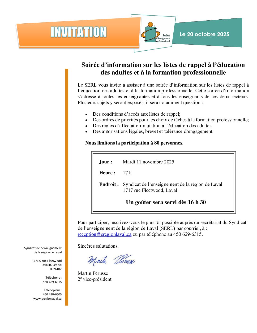 Soirée d’information sur les listes de rappel à l’éducation des adultes et à la formation professionnelle