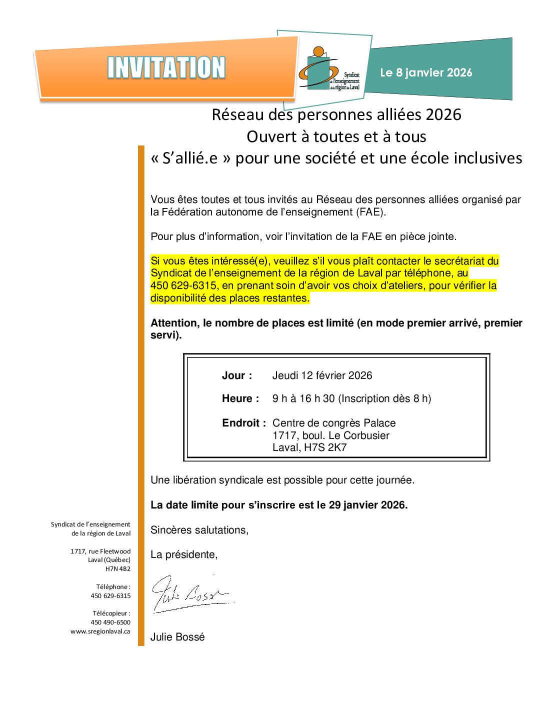 Invitation-Réseau des personnes alliées 2026 « S’allié.e » pour une société et une école inclusives